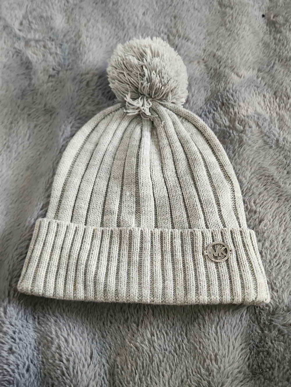 Michael Kors Heather Gray Pom-Pom Knit Beanie